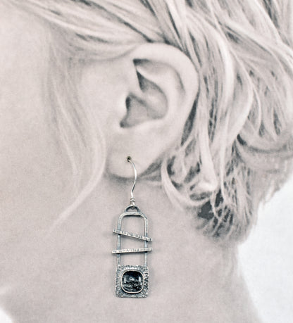 Tourmalinated Quartz and Sterling Silver Statement Dangle Earrings