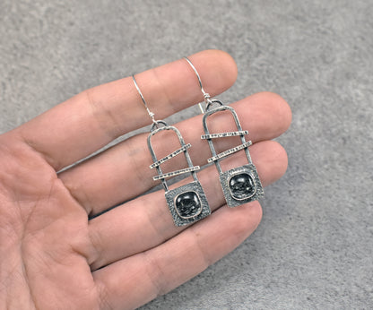Tourmalinated Quartz and Sterling Silver Statement Dangle Earrings