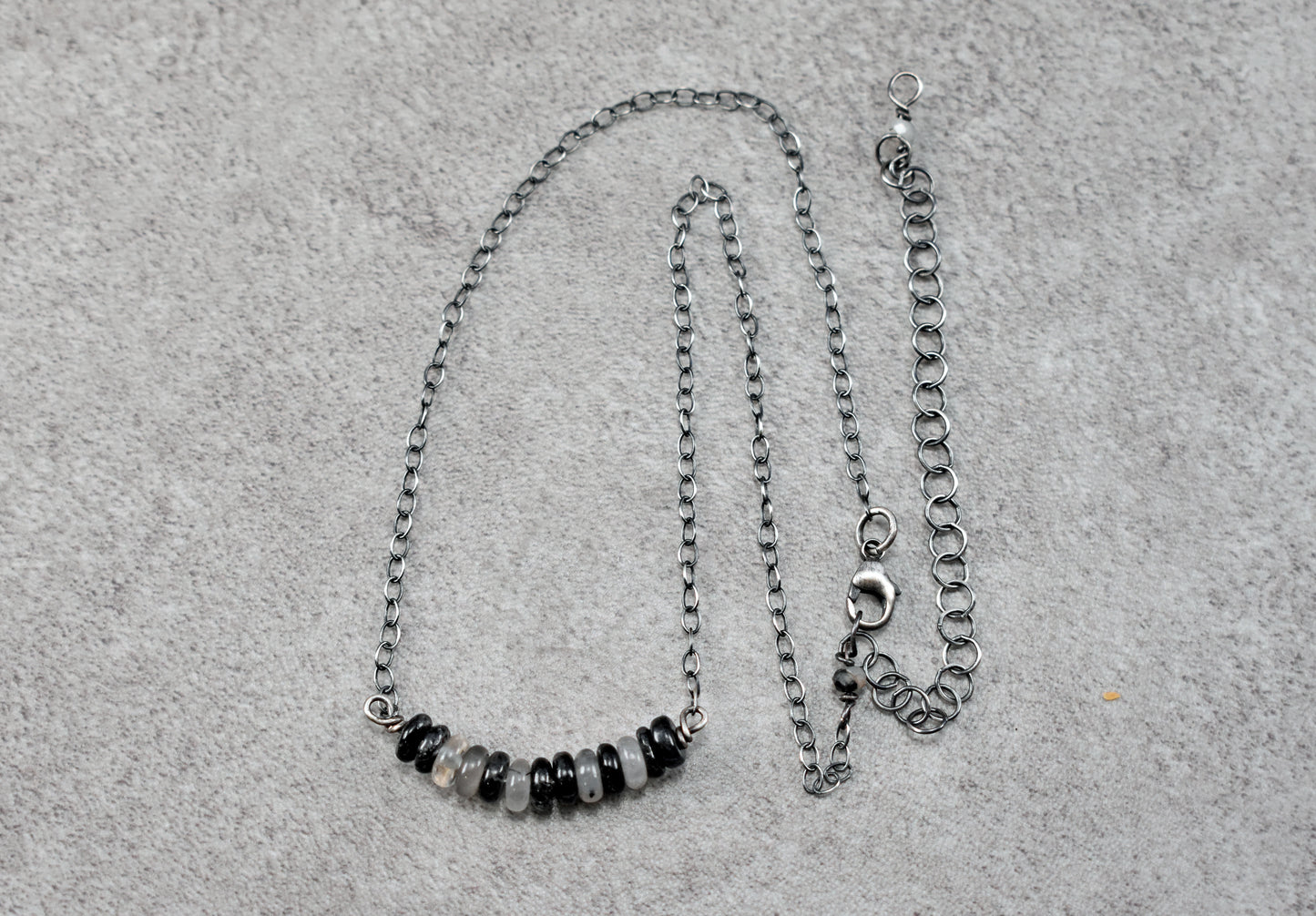 Simple Tourmalinated Quartz and Sterling Silver Necklace, Natural Rustic Black and White Gemstone Jewelry