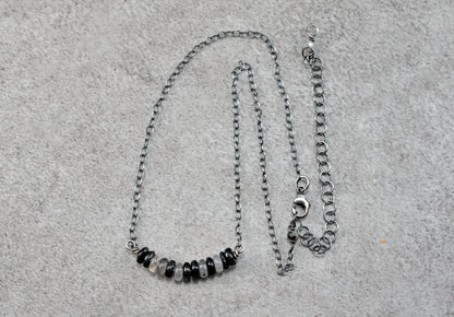 Simple Tourmalinated Quartz and Sterling Silver Necklace, Natural Rustic Black and White Gemstone Jewelry