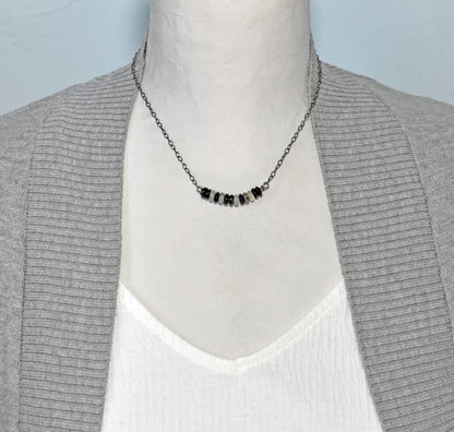 Simple Tourmalinated Quartz and Sterling Silver Necklace, Natural Rustic Black and White Gemstone Jewelry