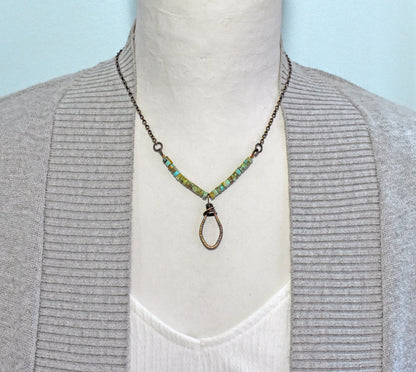 Rustic Turquoise and Copper Wire Necklace, Earthy Boho Handmade Jewelry