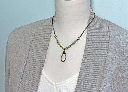 Rustic Turquoise and Copper Wire Necklace, Earthy Boho Handmade Jewelry