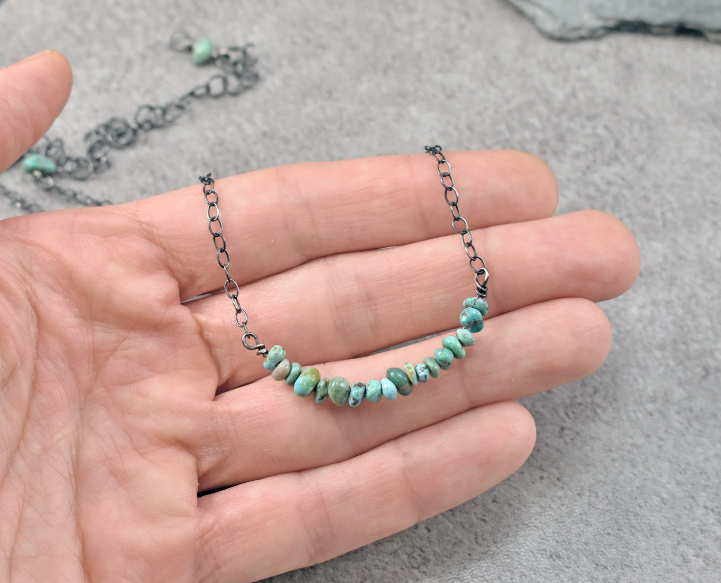 Simple Turquoise and Sterling Silver Necklace, Natural Rustic Light Green Blue Gemstone Jewelry