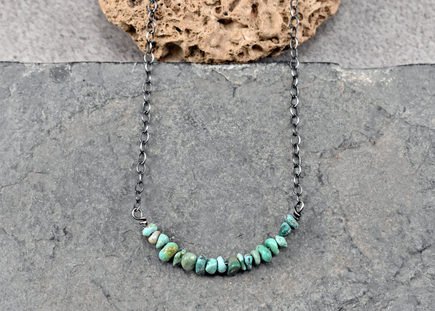 Simple Turquoise and Sterling Silver Necklace, Natural Rustic Light Green Blue Gemstone Jewelry
