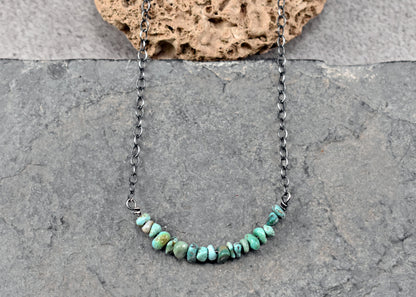 Simple Turquoise and Sterling Silver Necklace, Natural Rustic Light Green Blue Gemstone Jewelry