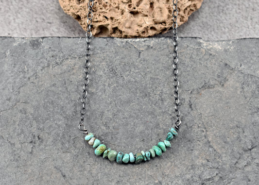 Simple Turquoise and Sterling Silver Necklace, Natural Rustic Light Green Blue Gemstone Jewelry