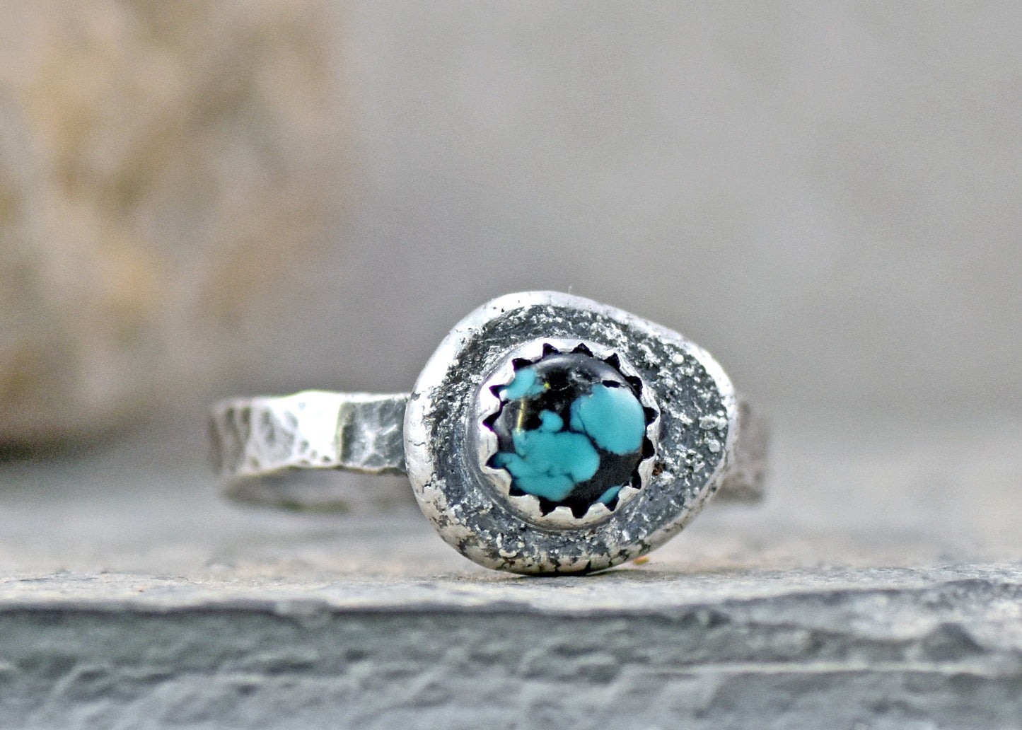 Turquoise Sterling Silver Ring Size 6.5, Artisan Silversmith Jewelry Handmade