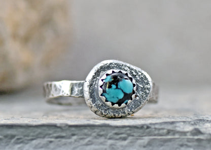 Turquoise Sterling Silver Ring Size 6.5, Artisan Silversmith Jewelry Handmade