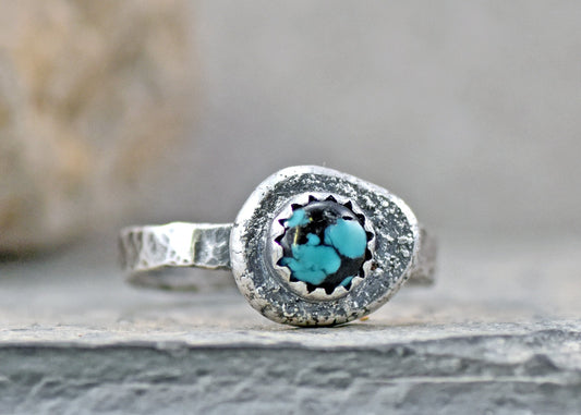 Turquoise Sterling Silver Ring Size 6.5, Artisan Silversmith Jewelry Handmade