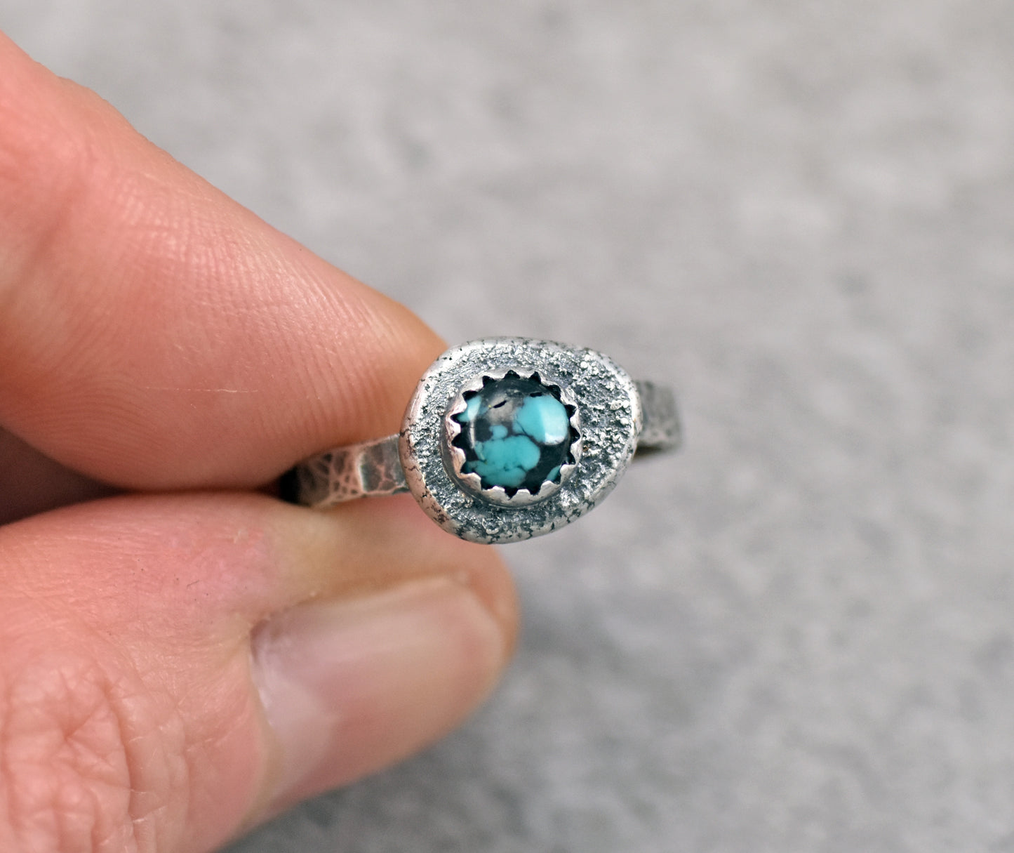 Turquoise Sterling Silver Ring Size 6.5, Artisan Silversmith Jewelry Handmade