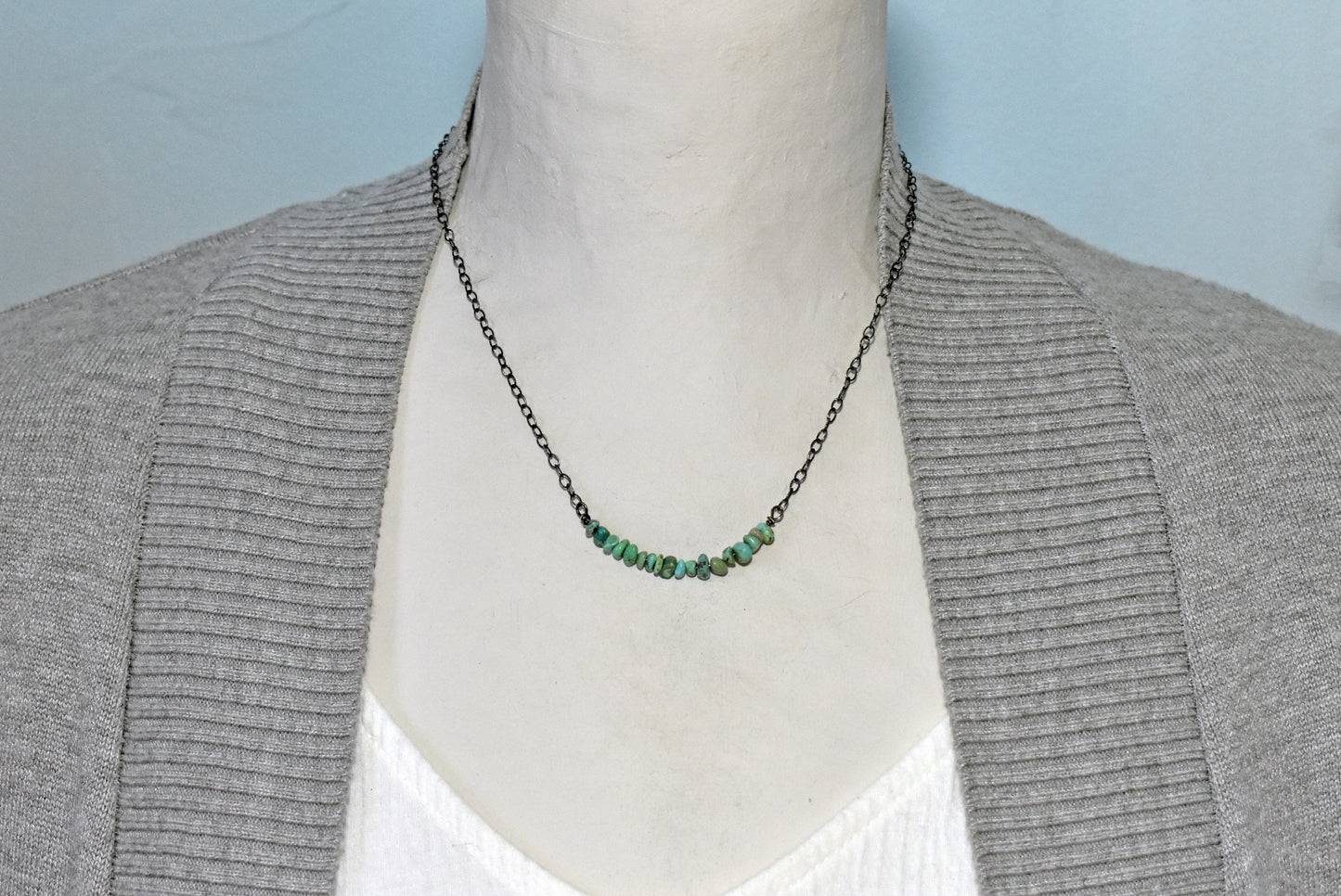 Simple Turquoise and Sterling Silver Necklace, Natural Rustic Light Green Blue Gemstone Jewelry
