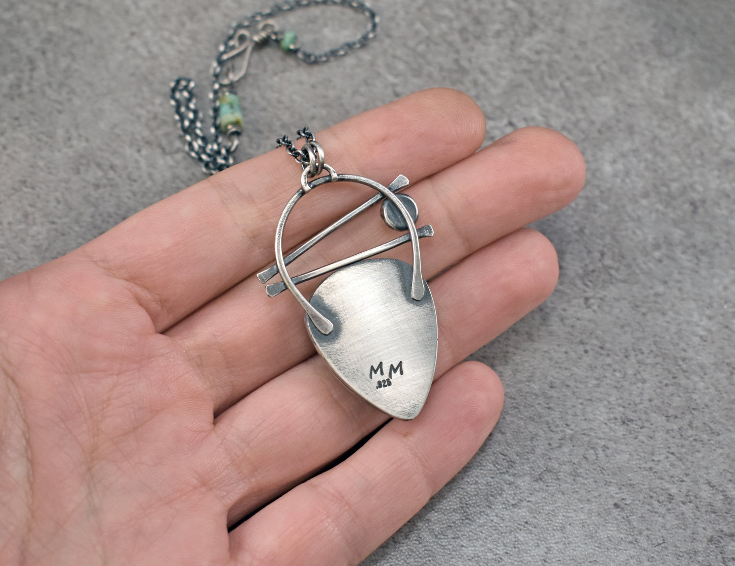 Variscite, Citrine and Sterling Silver Necklace, Rustic Silversmith Pendant, Artisan Handmade Jewelry