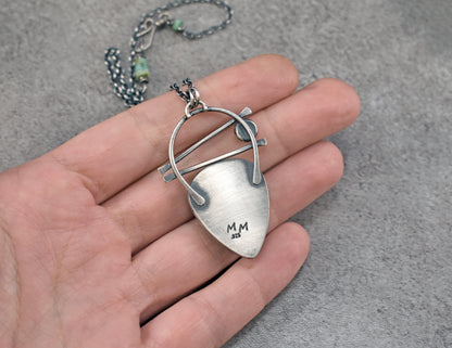 Variscite, Citrine and Sterling Silver Necklace, Rustic Silversmith Pendant, Artisan Handmade Jewelry
