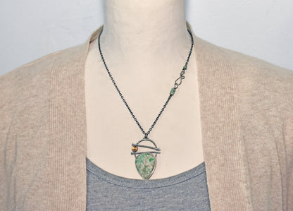 Variscite, Citrine and Sterling Silver Necklace, Rustic Silversmith Pendant, Artisan Handmade Jewelry