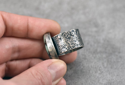 Variscite and Sterling Silver Wide Band Statement Ring, Size 9, Rustic Silversmith Handmade Jewelry