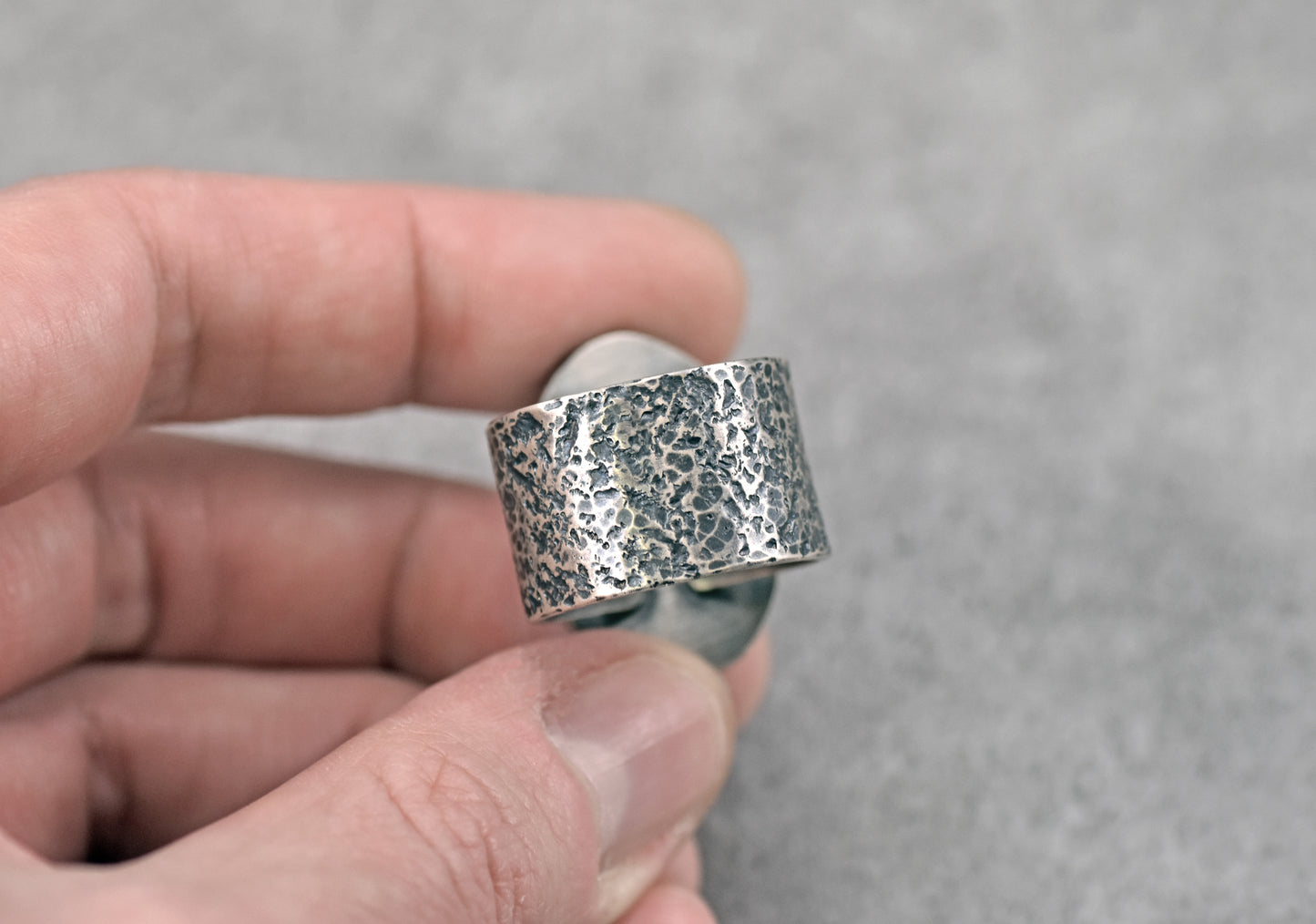 Variscite and Sterling Silver Wide Band Statement Ring, Size 9, Rustic Silversmith Handmade Jewelry