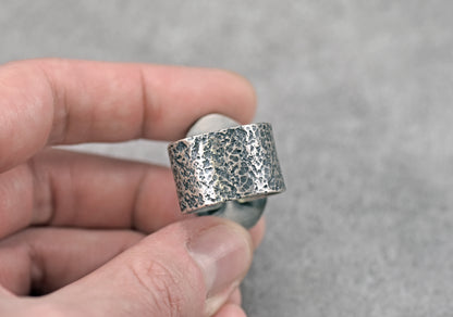 Variscite and Sterling Silver Wide Band Statement Ring, Size 9, Rustic Silversmith Handmade Jewelry