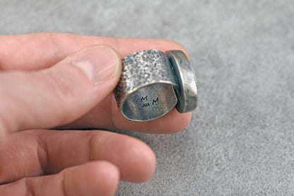 Variscite and Sterling Silver Wide Band Statement Ring, Size 9, Rustic Silversmith Handmade Jewelry