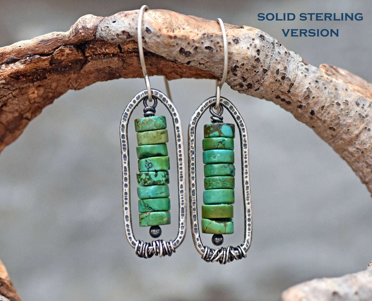 Turquoise Boho Earrings, Rustic Mixed Metal Jewelry Handmade, Unique Copper Sterling Silver Dangles