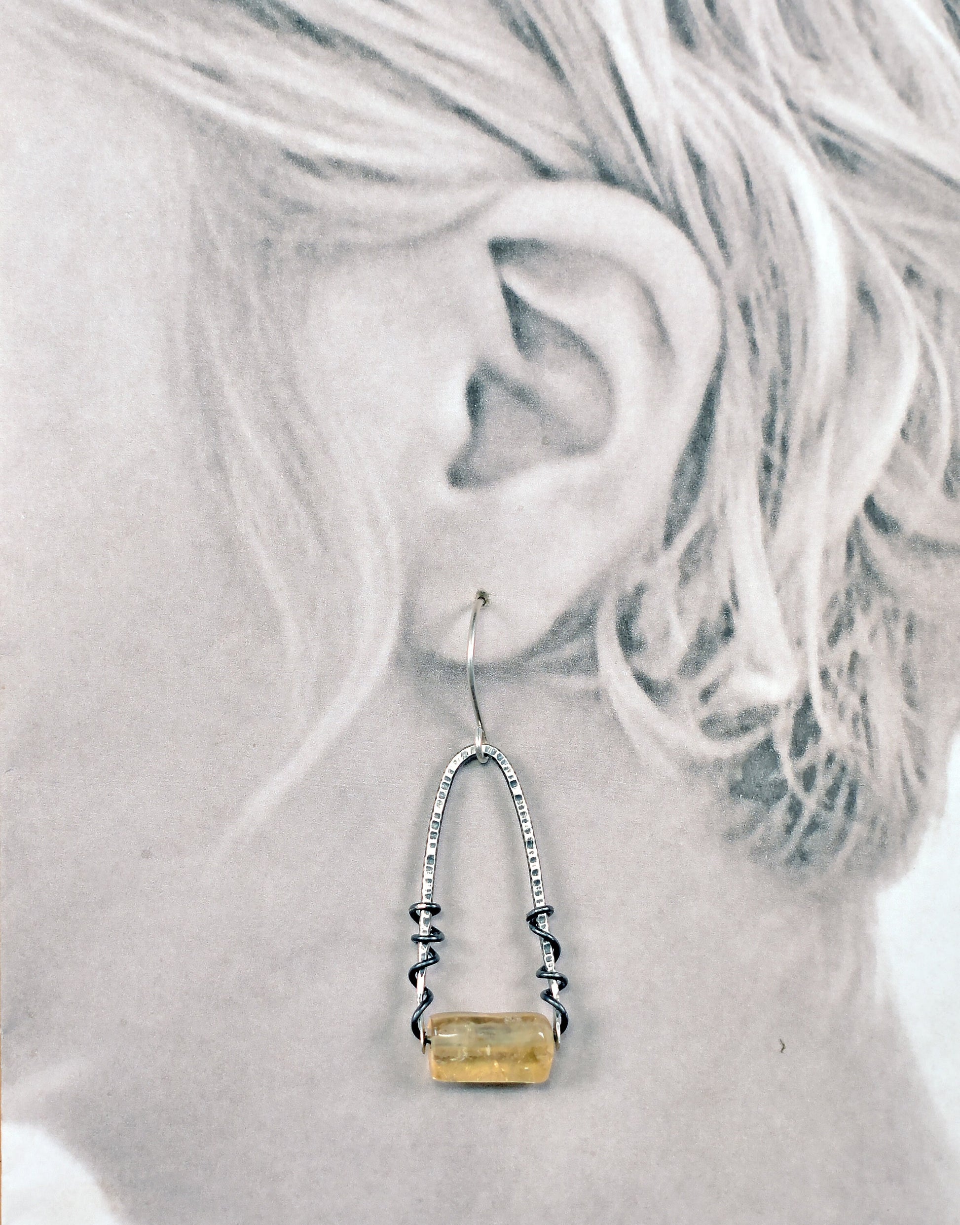 Citrine Sterling Silver Earrings, Simple Yellow Crystal Dangles, Unique Rustic Gemstone Jewelry, November Birthstone