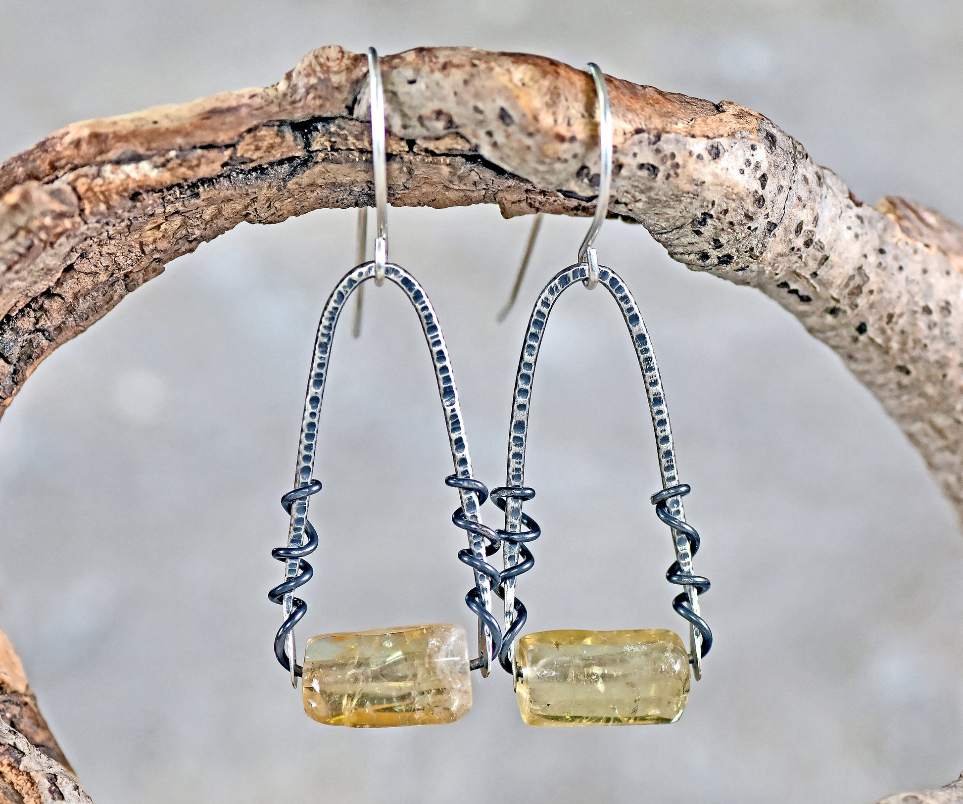 Citrine Sterling Silver Earrings, Simple Yellow Crystal Dangles, Unique Rustic Gemstone Jewelry, November Birthstone