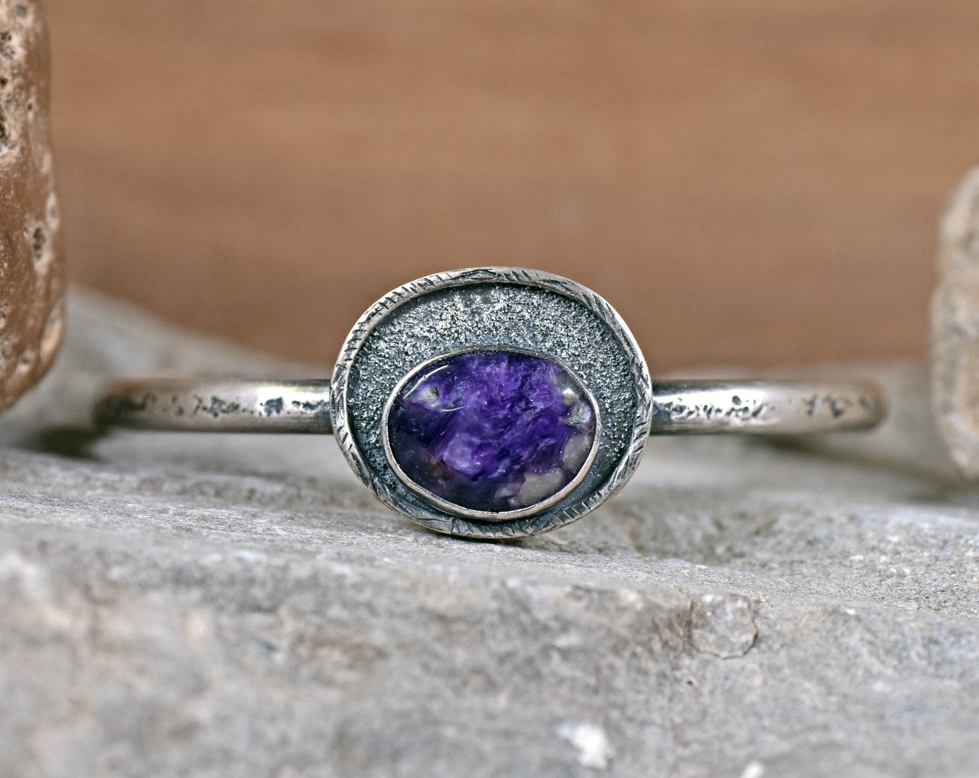 Charoite Cuff, Size Small, Rustic Artisan Sterling Silver Bracelet Handmade, Unique Purple Gemstone Jewelry