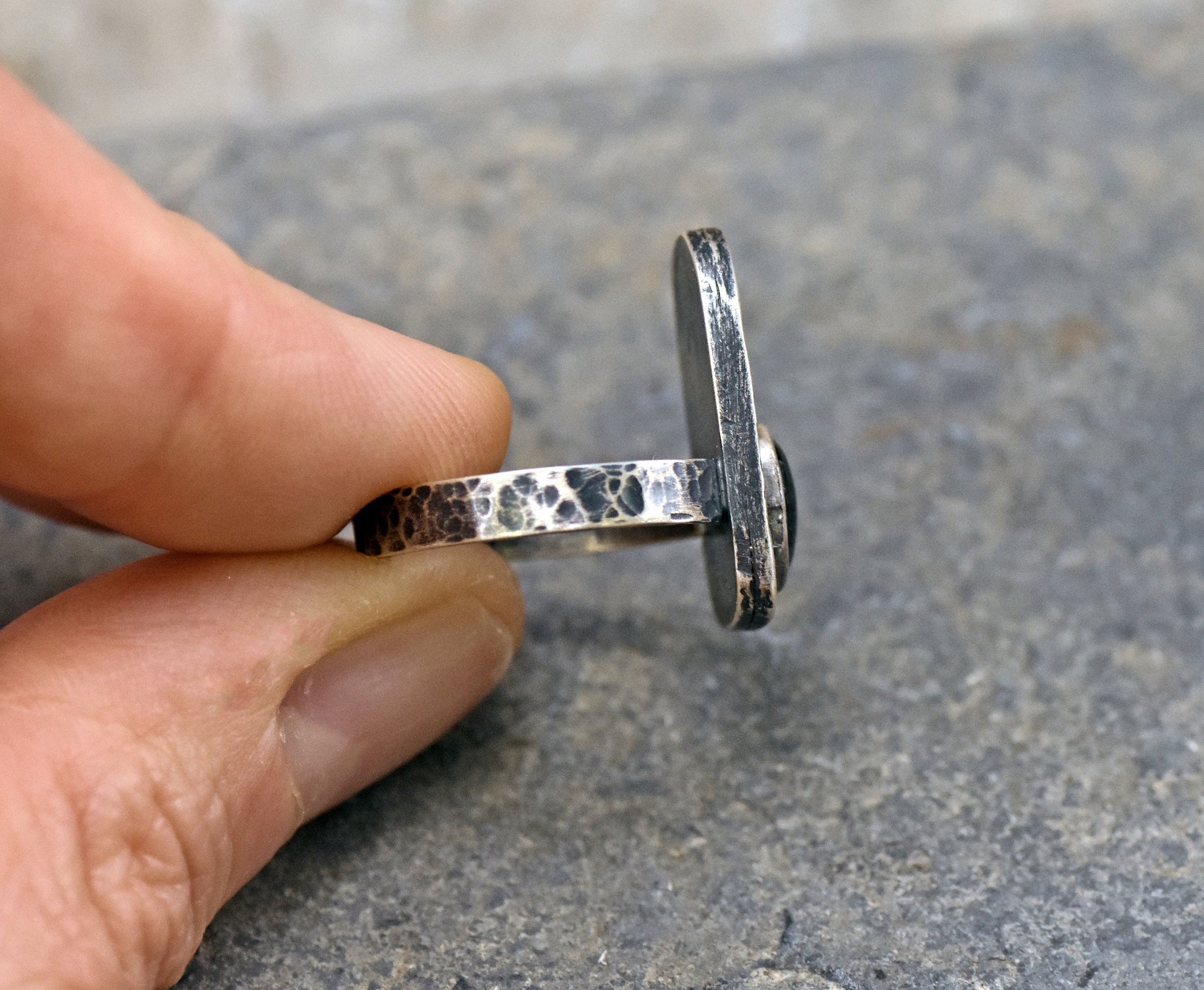 Tourmalinated Quartz Ring, Size 7, Rustic Sterling Silver Jewelry, Artisan Silversmith Handmade, Unique Black Gemstone