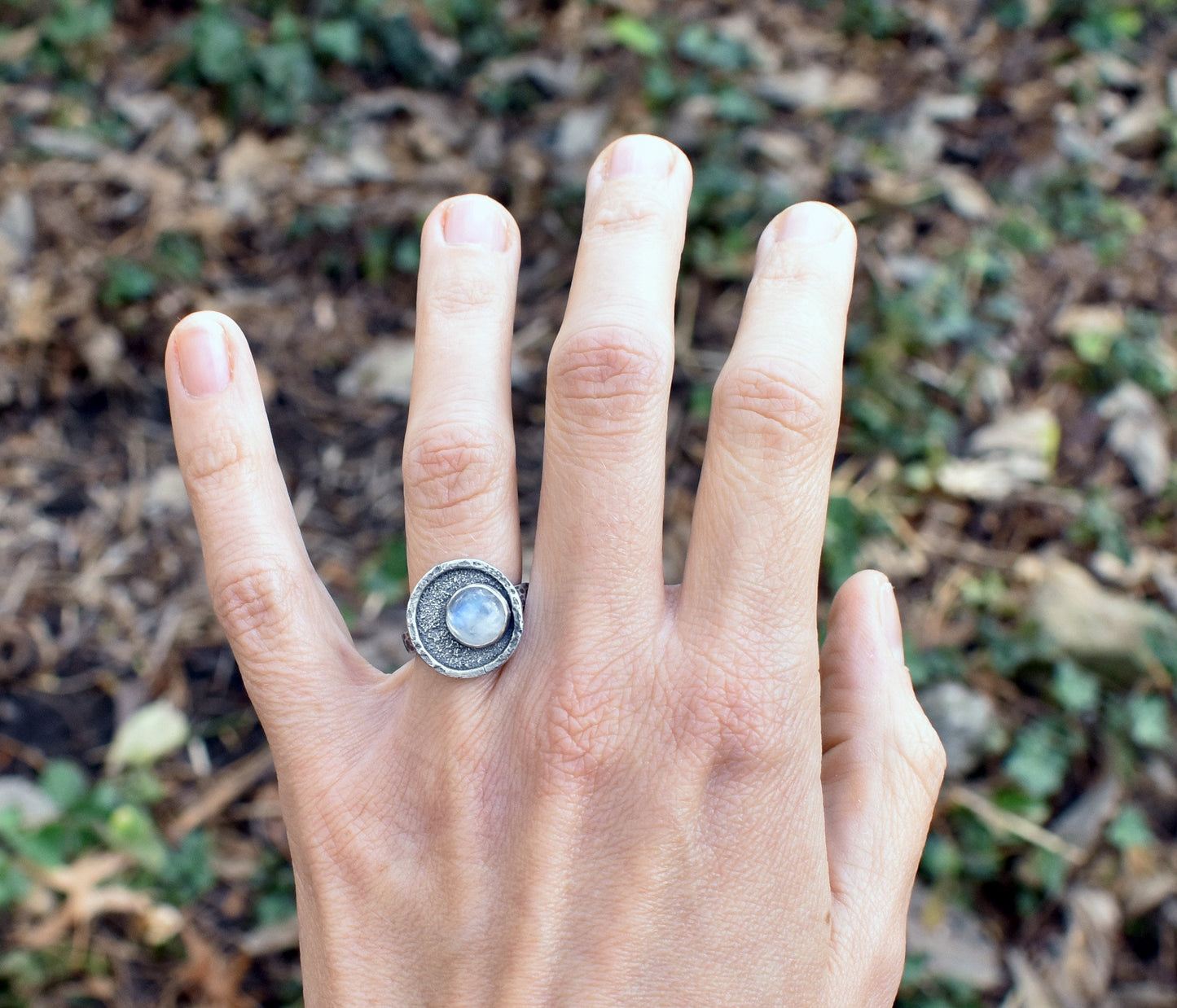 Rainbow Moonstone Ring Size 6, Organic Sterling Silver Jewelry Handmade, Unique Rustic Artisan Gemstone