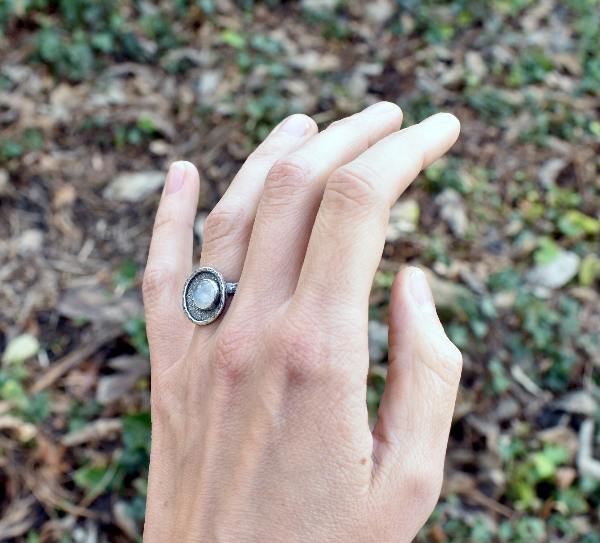 Rainbow Moonstone Ring Size 6, Organic Sterling Silver Jewelry Handmade, Unique Rustic Artisan Gemstone