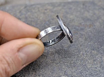 Dark Blue Sapphire Ring Sterling Silver, Size 8, Rustic Silversmith Jewelry, Unique Teardrop Faceted Gemstone, Artisan Metalsmith