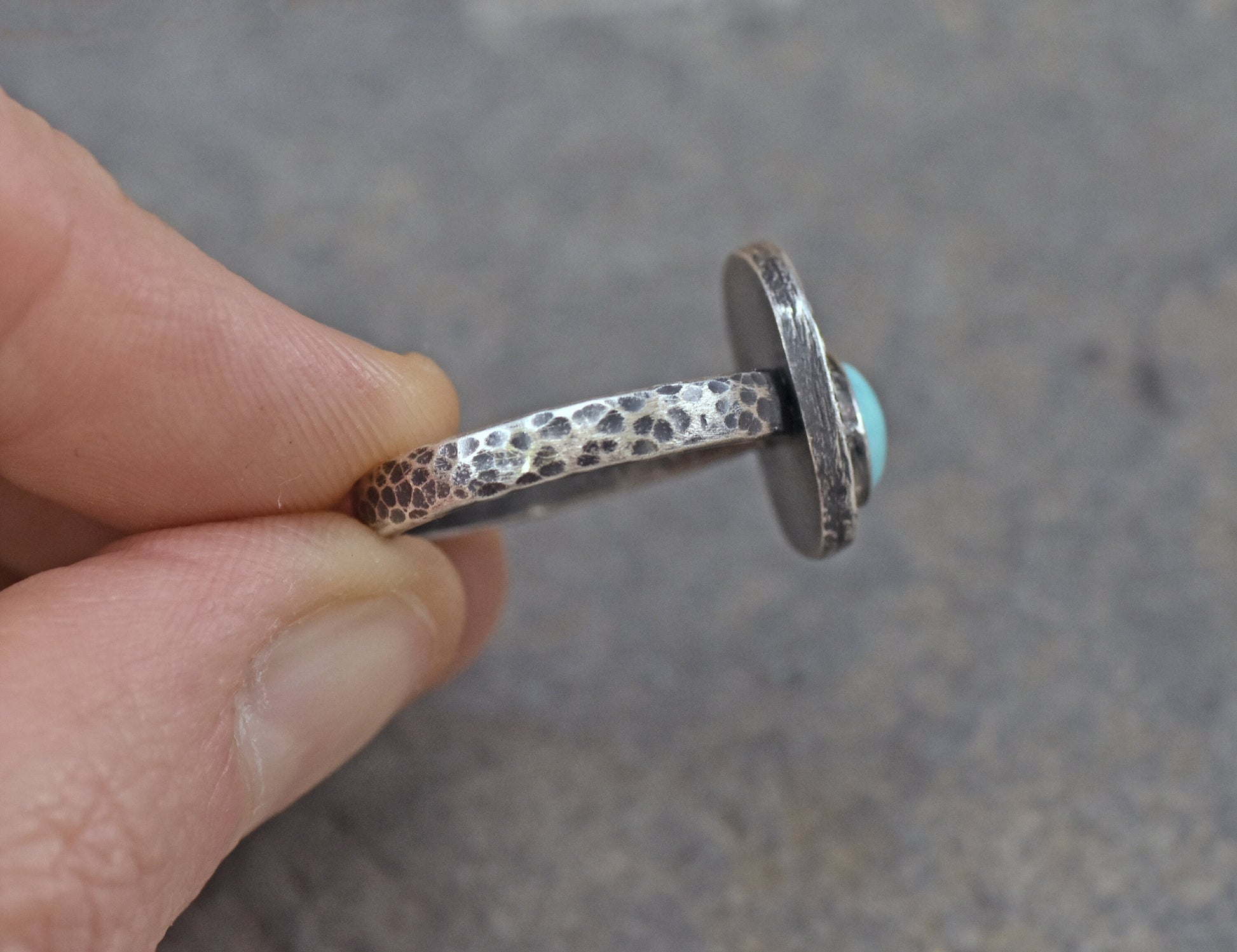 Turquoise Sterling Silver Ring Size 8.5, Artisan Silversmith Jewelry Handmade, Organic Unique Rustic Blue Gemstone