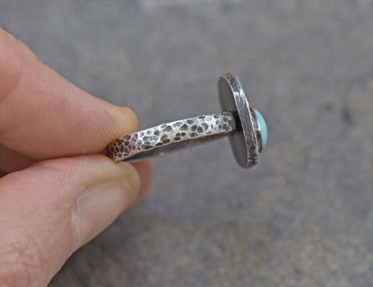 Turquoise Sterling Silver Ring Size 8.5, Artisan Silversmith Jewelry Handmade, Organic Unique Rustic Blue Gemstone