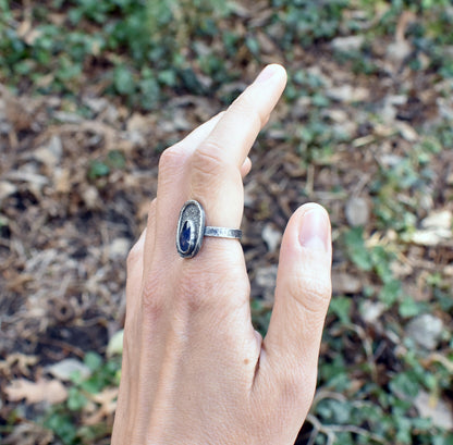 Dark Blue Sapphire Ring Sterling Silver, Size 8, Rustic Silversmith Jewelry, Unique Teardrop Faceted Gemstone, Artisan Metalsmith