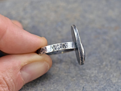 Dark Blue Sapphire Ring Sterling Silver, Size 8, Rustic Silversmith Jewelry, Unique Teardrop Faceted Gemstone, Artisan Metalsmith