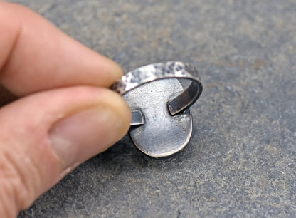 Dark Blue Sapphire Ring Sterling Silver, Size 8, Rustic Silversmith Jewelry, Unique Teardrop Faceted Gemstone, Artisan Metalsmith