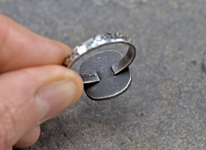 Turquoise Sterling Silver Ring Size 8.5, Artisan Silversmith Jewelry Handmade, Organic Unique Rustic Blue Gemstone