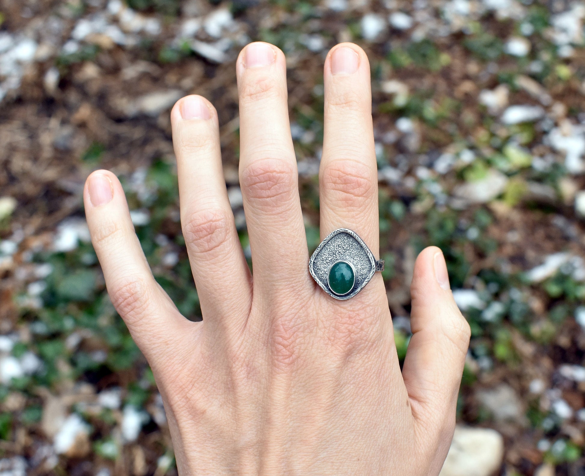 Green Onyx Sterling Silver Ring, Size 10, Rustic Silversmith Jewelry, Artisan Handmade, Unique Gemstone