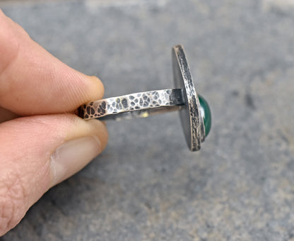 Green Onyx Sterling Silver Ring, Size 10, Rustic Silversmith Jewelry, Artisan Handmade, Unique Gemstone