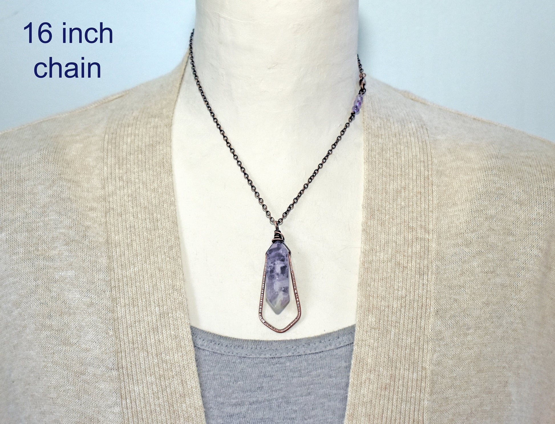Double Terminated Amethyst Point Necklace, Rustic Artisan Copper Pendant, Natural Purple Gemstone Jewelry, Unique Crystal