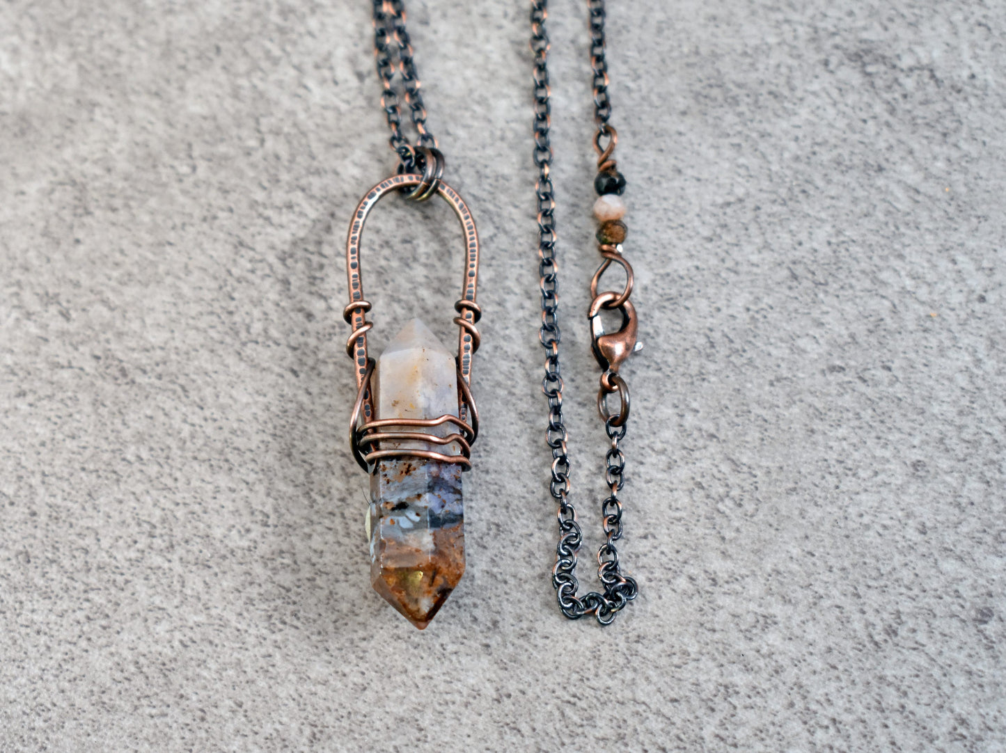 Pietersite Pendant, Double Terminated Natural Stone Necklace, Rustic Copper Wire Jewelry, Unique Earthy Gemstone